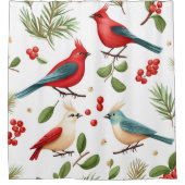 Kerstvogels en bessen douchegordijn (Voorkant)