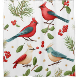Kerstvogels en bessen douchegordijn