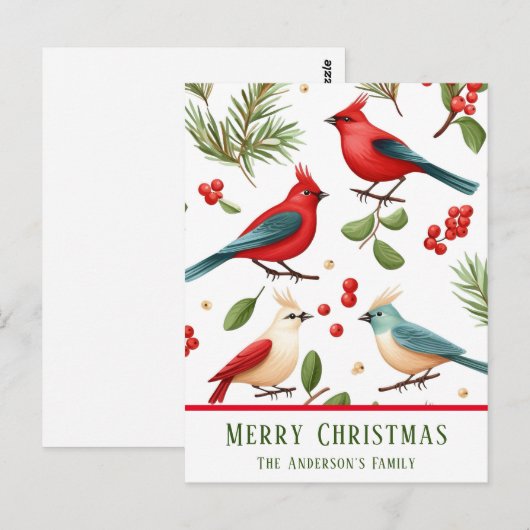 Kerstvogels en bessen op maat briefkaart (Voorkant / Achterkant)