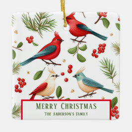 Kerstvogels en bessen op maat keramisch ornament