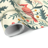 Kerstvogels en bladeren cadeaupapier (Rol Hoek)