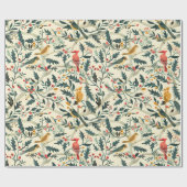 Kerstvogels en bladeren cadeaupapier (Vlak)