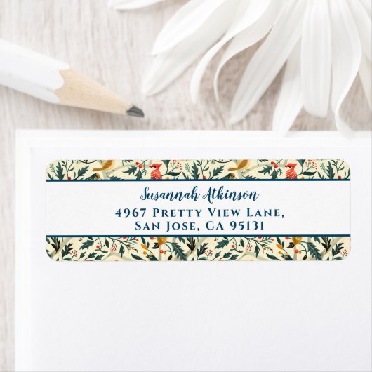 Kerstvogels en bladeren etiket (Insitu)