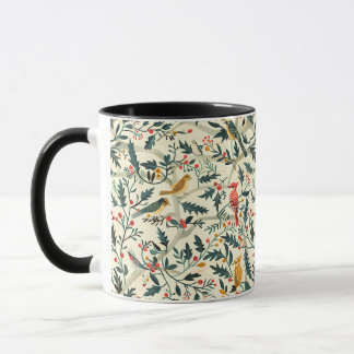 Kerstvogels en bladeren mok
