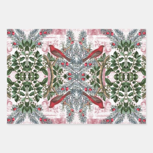 Kerstvogels en Evergreens cadeauverpakking set Inpakpapier Vel (Voorkant 3)