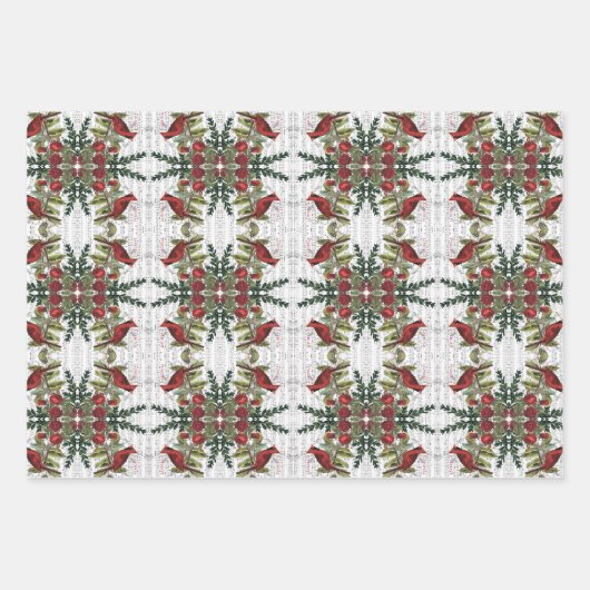 Kerstvogels en Evergreens cadeauverpakking set Inpakpapier Vel (Voorkant 2)