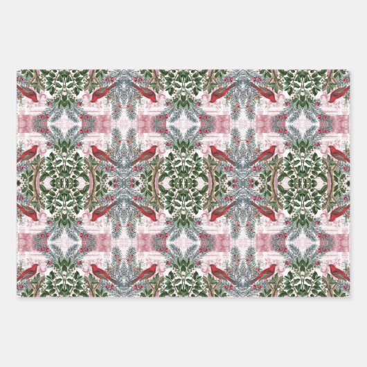Kerstvogels en Evergreens cadeauverpakking set Inpakpapier Vel (Voorkant)