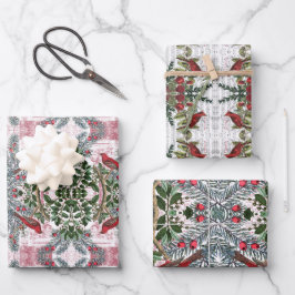 Kerstvogels en Evergreens cadeauverpakking set Inpakpapier Vel