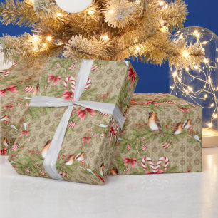 Kerstvogels en pijnboomtruien en snoepsnoepjes cadeaupapier