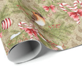 Kerstvogels en pijnboomtruien en snoepsnoepjes cadeaupapier (Rol Hoek)