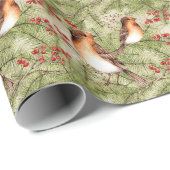 Kerstvogels en pijnhout en bessen cadeaupapier (Rol Hoek)