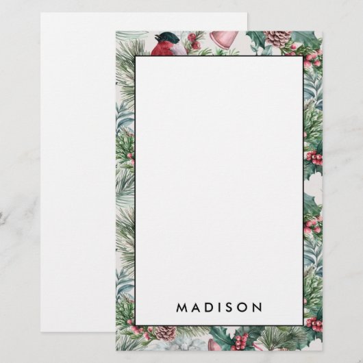 kerstvogels en sinaasappelpatronen briefpapier (Voorkant / Achterkant)