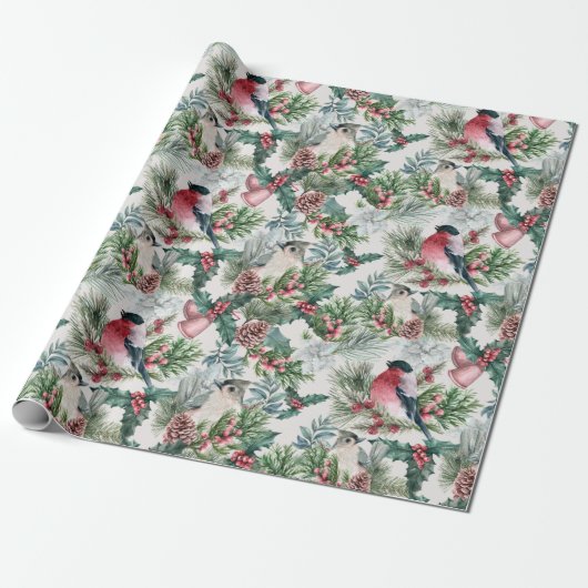 kerstvogels en sinaasappelpatronen cadeaupapier (Uitgerold)