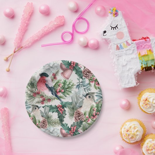 kerstvogels en sinaasappelpatronen papieren bordje (Feest)
