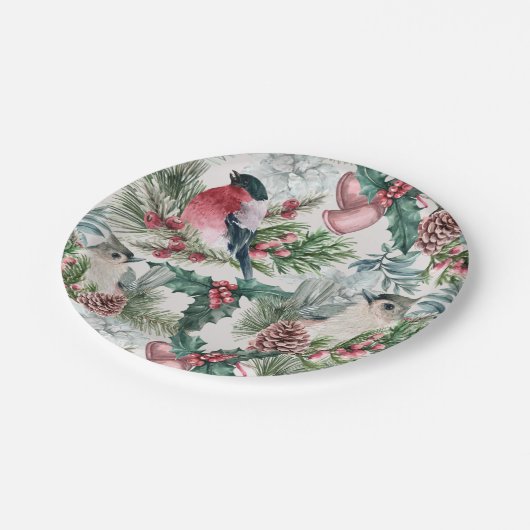 kerstvogels en sinaasappelpatronen papieren bordje (Gekanteld)