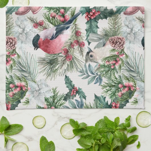 kerstvogels en sinaasappelpatronen theedoek (Gevouwen)