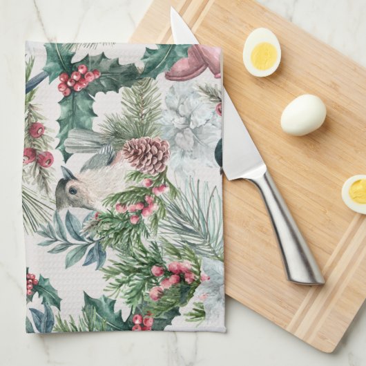 kerstvogels en sinaasappelpatronen theedoek (Quarter Fold)