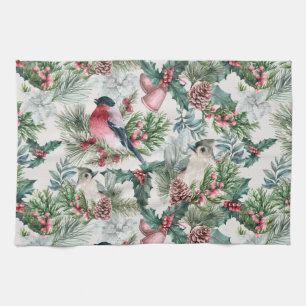 kerstvogels en sinaasappelpatronen theedoek