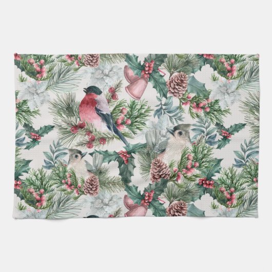 kerstvogels en sinaasappelpatronen theedoek (Horizontaal)