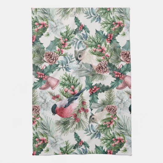 kerstvogels en sinaasappelpatronen theedoek (Verticaal)