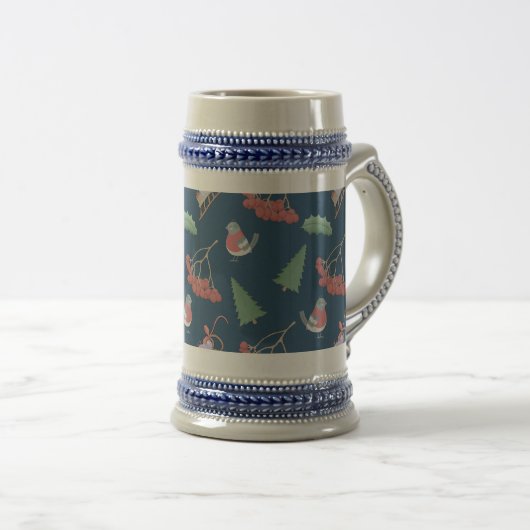 Kerstvogels en Slapjes blauw Bierpul (Voorkant rechts)