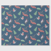 Kerstvogels en Slapjes blauw Cadeaupapier (Vlak)