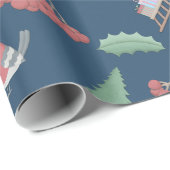 Kerstvogels en Slapjes blauw Cadeaupapier (Rol Hoek)