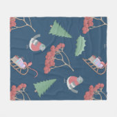 Kerstvogels en Slapjes blauw Fleece Deken (Voorkant (Horizontaal))