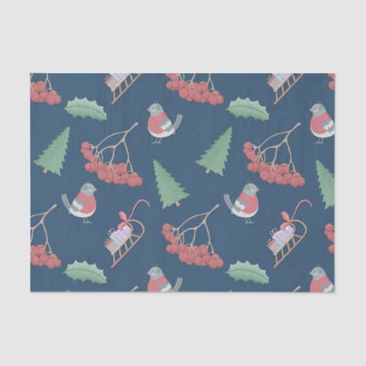 Kerstvogels en Slapjes blauw Tissuepapier (Voorkant)