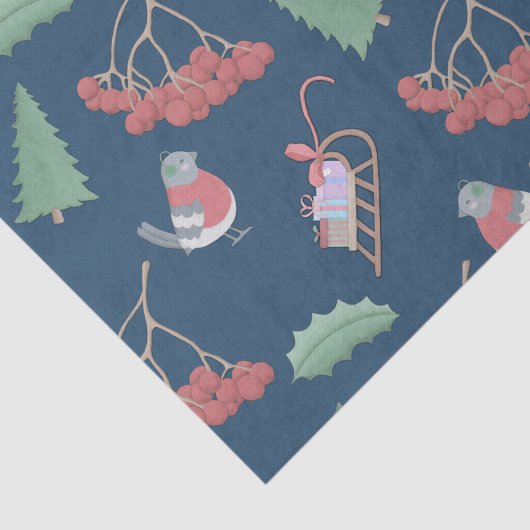 Kerstvogels en Slapjes blauw Tissuepapier (Detail)