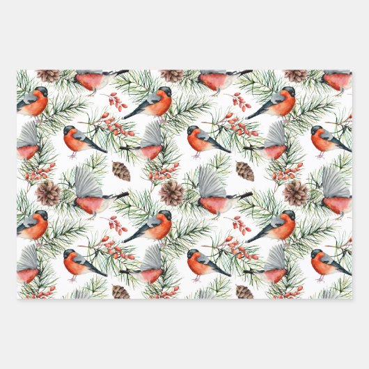 Kerstvogels Greenery Inpakpapier Vel (Voorkant)