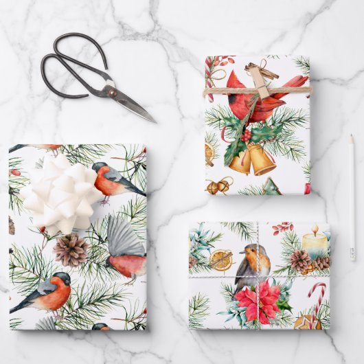 Kerstvogels Greenery Inpakpapier Vel (Voorkant)