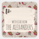 Kerstvogels 'Home voor de Feestdagen' naar & van Vierkante Sticker (Voorkant)