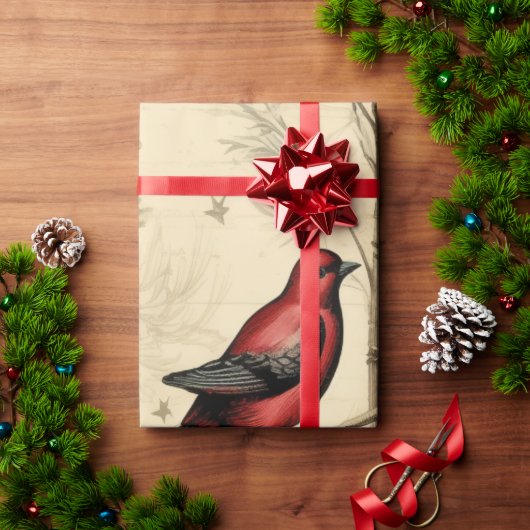 Kerstvogels Hulstbessen Vintage Cadeaupapier (Feestdagen Geschenken)