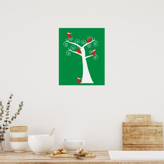 Kerstvogels in een boom poster (Keuken)