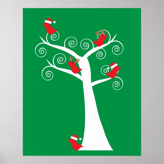 Kerstvogels in een boom poster (Voorkant)