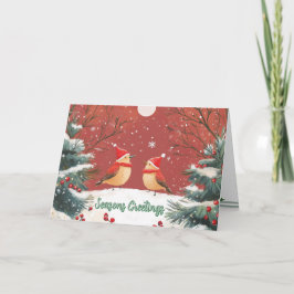 Kerstvogels in hoeden opgevouwen kerstkaart feestdagen kaart