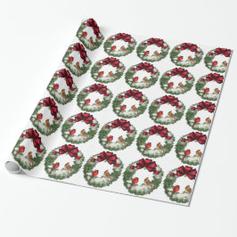 Kerstvogels Krans Cadeaupapier