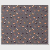 Kerstvogels met petten, sterren, bessen op grijs cadeaupapier (Vlak)