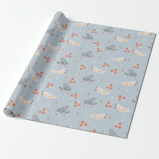 Kerstvogels naadloos patroon cadeaupapier (Uitgerold)