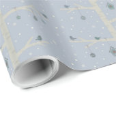 Kerstvogels op boomtak, wintersneeuwvlokken. cadeaupapier (Rol Hoek)