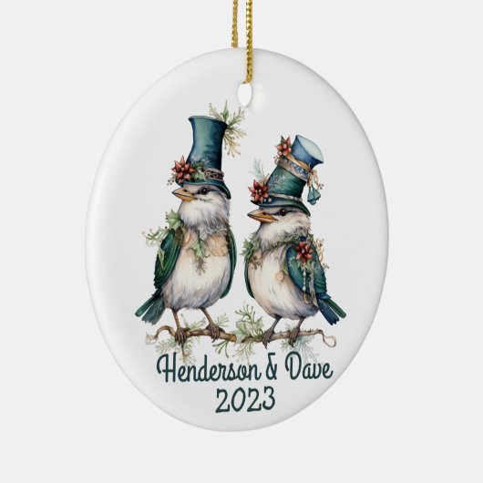 Kerstvogels Paar Groen Keramisch Ornament (Rechts)