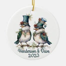 Kerstvogels Paar Groen Keramisch Ornament