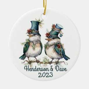 Kerstvogels Paar Groen Keramisch Ornament