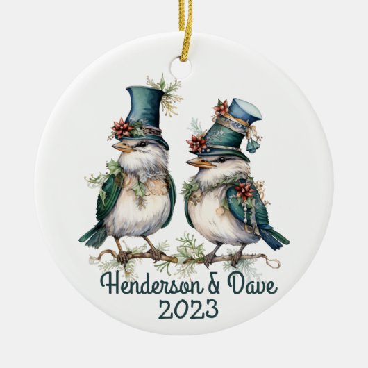 Kerstvogels Paar Groen Keramisch Ornament (Voorkant)