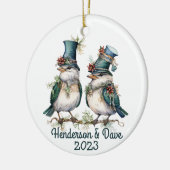 Kerstvogels Paar Groen Keramisch Ornament (Links)