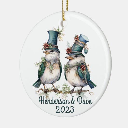 Kerstvogels Paar Groen Keramisch Ornament (Links)