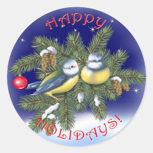 kerstvogels ronde sticker (Voorkant)