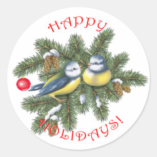 kerstvogels ronde sticker