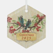  kerstvogels, rood Blauwgroen Glas Ornament (Voorkant)